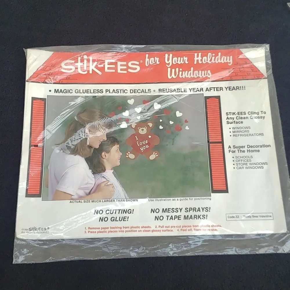 3 Sets Vintage Stik-ees Self Stick Vinyl Window Clings Still Sealed in Package